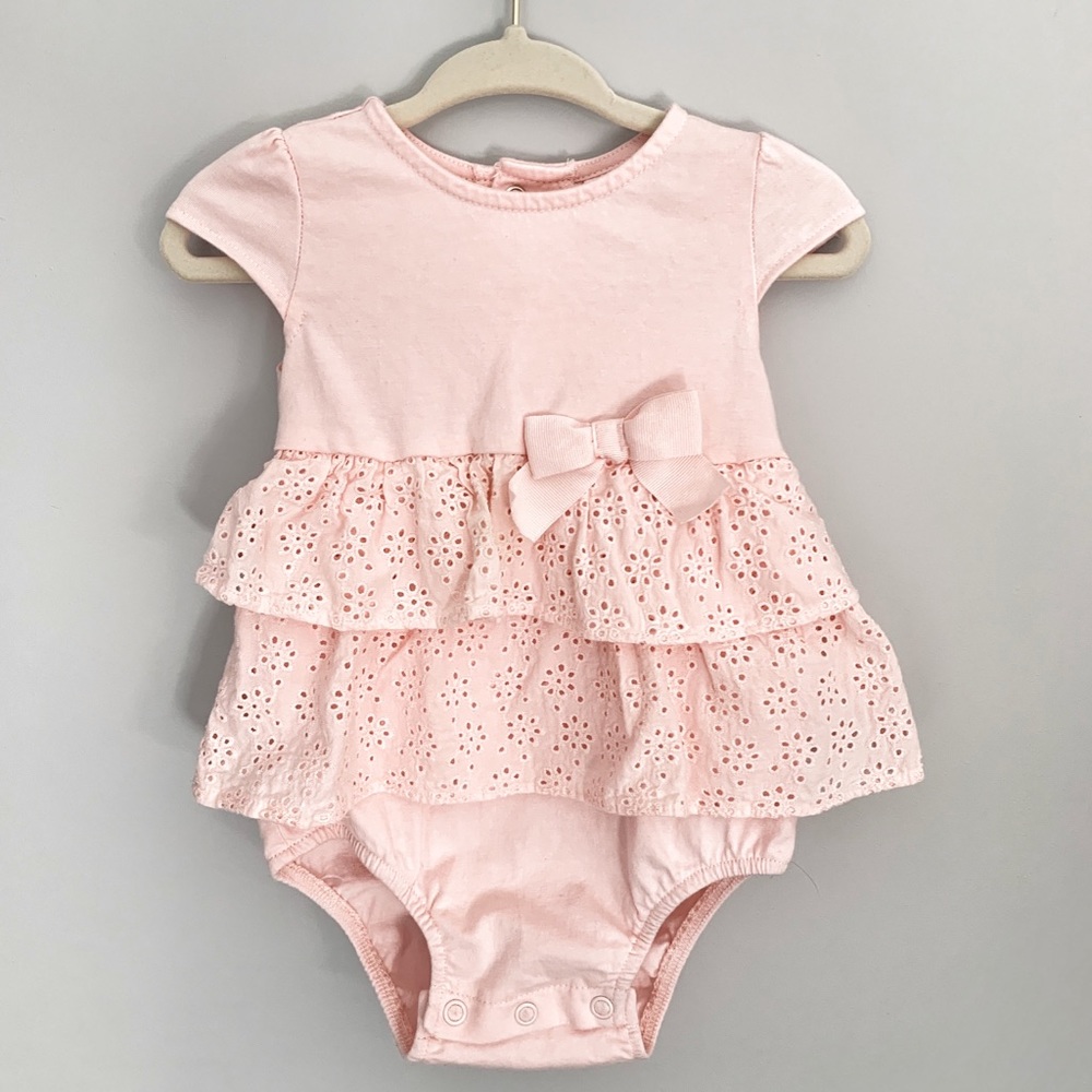 Pink eyelet detail ruffle romper 9m